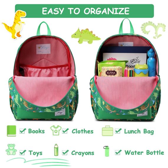 Kasgo Kinderrucksack Jungen, Niedlich Schulrucksack für 6-8 Jährige Mädchen Wasserabweisend Tagesrucksack Vorschulrucksack Kindergartentasche mit Brustgurt Dinosaurier Grün