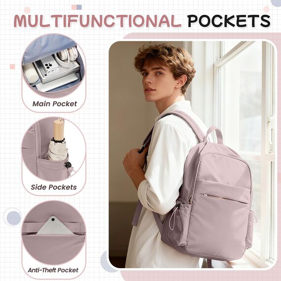 HYC00 Schulrucksack Damen Causal Travel Schultaschen 14 Zoll Laptop Daypack Bookbag für Teenager Mädchen Boys College-Rucksack Leichter Rucksack Wasserabweisend Bookbag Men Work Daypack,Pink Lila