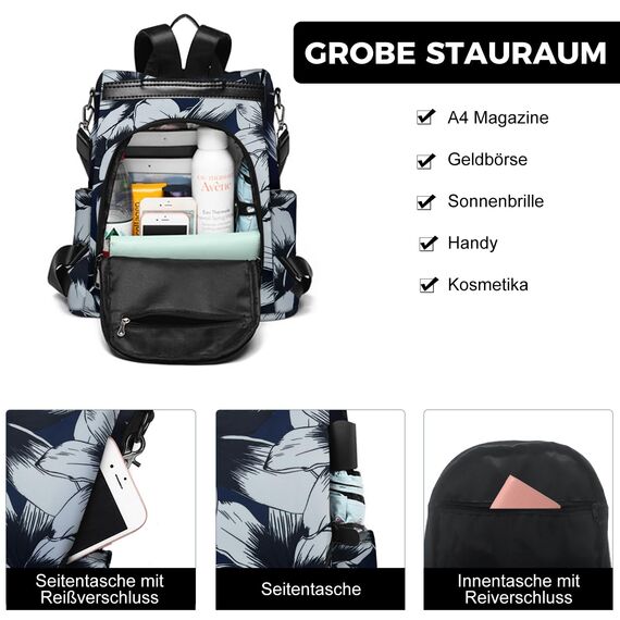 Fmeida Rucksack Damen Diebstahlsichere Tasche Cityrucksack Taschenrucksack 2 in 1 Casual Daypack Klein Stadtrucksack Tagesrucksack