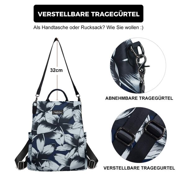 Fmeida Rucksack Damen Diebstahlsichere Tasche Cityrucksack Taschenrucksack 2 in 1 Casual Daypack Klein Stadtrucksack Tagesrucksack