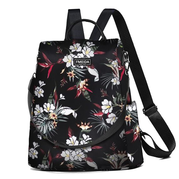 Fmeida Rucksack Damen Klein Anti-Diebstahl Hantasche 2 in 1 Groß Umhängetasche Wasserdicht Backpack Shopper Schultertasche Daypacks Aus Oxford Für Reise Arbeit Alltag Sport Schule Blumen Rot