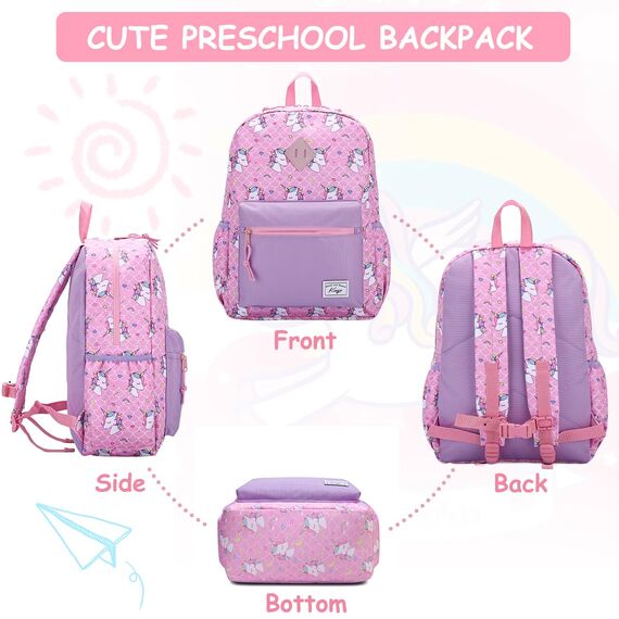 Kasgo Kinderrucksack Jungen, Niedlich Schulrucksack für 6-8 Jährige Mädchen Wasserabweisend Tagesrucksack Vorschulrucksack Kindergartentasche mit Brustgurt Einhorn Rosa