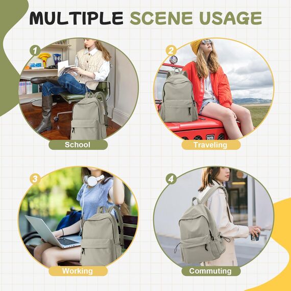 HYC00 Schulrucksack Damen, Causal Travel Schultaschen 14 Zoll Laptop Rucksack für Mädchen im Teenageralter Leichter Rucksack Wasserabweisend Bookbag College Boys Men Work Daypack,Grün