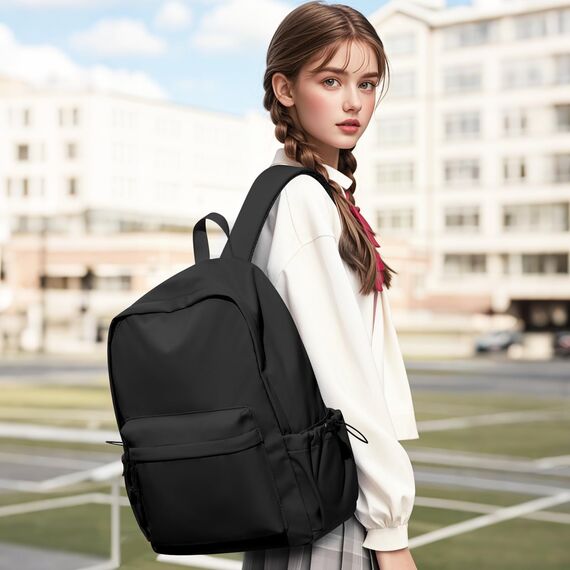 HYC00 Schulrucksack Damen, Causal Travel Schultaschen 14 Zoll Laptop Rucksack für Mädchen im Teenageralter Leichter Rucksack Wasserabweisend Bookbag College Boys Men Work Daypack,Schwarz