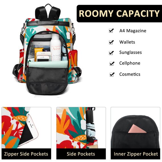 Fmeida Damen Rucksack Elegant Handtasche diebstahlsicher Taschenrucksack 2 in 1 Groß Rucksacktasche Wasserdicht Backpack Shopper Schultertasche Daypacks Tropischer Regenwald