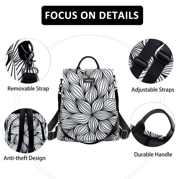 Fmeida Kleiner Rucksack Damen Diebstahlsicher Rucksack Handtaschen Wasserdichte Schultertasche Casual Daypack Klein Reiserucksack Taschenrucksack 2 in 1 Cityrucksack für Frauen Mädchen