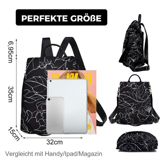 Fmeida Rucksack Damen Klein Diebstahlsicherer Handtasche Wasserdichte 2 in 1 Schultertasche Casual Daypack Klein Reiserucksack für Frauen Mädchen Linien Weiß