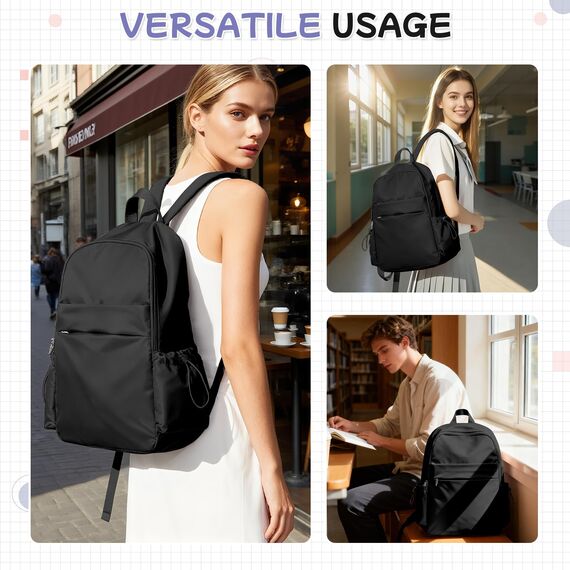 HYC00 Schulrucksack Damen Causal Travel Schultaschen 14 Zoll Laptop Daypack Bookbag für Teenager Mädchen Boys College-Rucksack Leichter Rucksack Wasserabweisend Bookbag Men Work Daypack,Schwarz