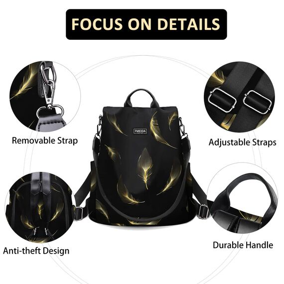 Fmeida Rucksack Damen diebstahlsicher Taschenrucksack 2 in 1 Nylon Handtaschen Wasserdichte Schultertasche Casual Daypack Klein Cityrucksack Reiserucksack für Frauen Mädchen Feder Gelb
