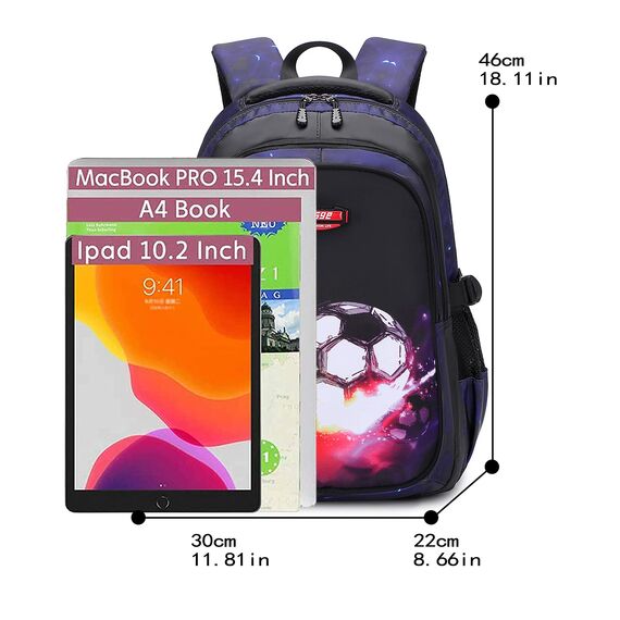 Asge Schulrucksack Jungen Teenager Schultaschen Mädchen Ranzen Ergonomischem Kinder Rucksäcke Fußball Druck Schulranzen für 8 10 16 Jahre School Bags for Boys Wasserdicht Groß für Schule