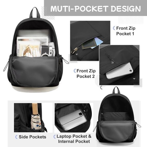 HYC00 Schulrucksack Teenager Mädchen Schultaschen Leichter Schultasche Mädchen Jungen Büchertasche School Backpack Girls College Rucksack Wasserdichter Laptop Rucksack Damen Casual Daypacks,Schwarz