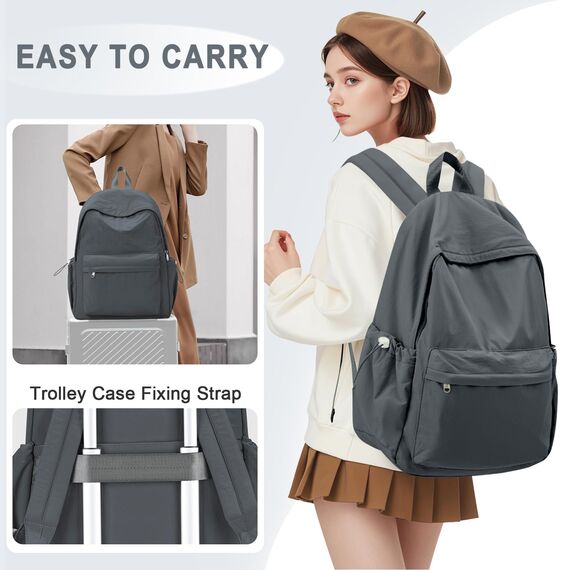 HYC00 Rucksack Schule Teenager Mädchen Damen Causal Schulrucksack College-Rucksack, leichte Schultasche Arbeitstasche für Jungen und Mädchen, passend für 14-Zoll-Laptop Daypack Bookbag,Dunkelgrau