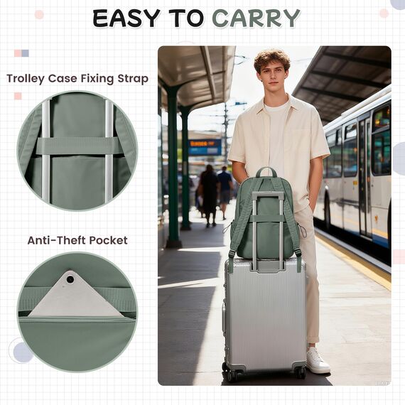 HYC00 Schulrucksack Damen Causal Travel Schultaschen 14 Zoll Laptop Daypack Bookbag für Teenager Mädchen Boys College-Rucksack Leichter Rucksack Wasserabweisend Bookbag Men Work Daypack,Grün