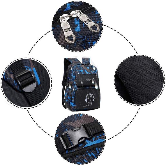 Asge schulrucksack für Jungen und Mädchen - Wasserdichter Rucksack Teenager, Reflektierend, Groß, für Schule und Outdoor Camping, inkl. Schultertaschen Set