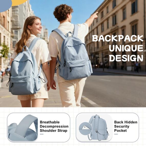 HYC00 Schulrucksack Damen, Causal Travel Schultaschen 14 Zoll Laptop Rucksack für Mädchen im Teenageralter Leichter Rucksack Wasserabweisend Bookbag College Boys Men Work Daypack,Blau