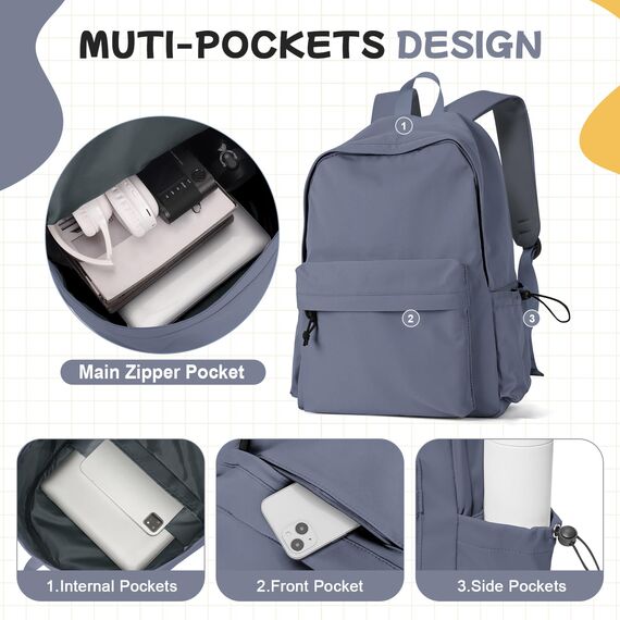 HYC00 Schulrucksack Damen, Causal Travel Schultaschen 14 Zoll Laptop Rucksack für Mädchen im Teenageralter Leichter Wasserabweisend Bookbag College Boys Men Work Daypack,Blau Lila