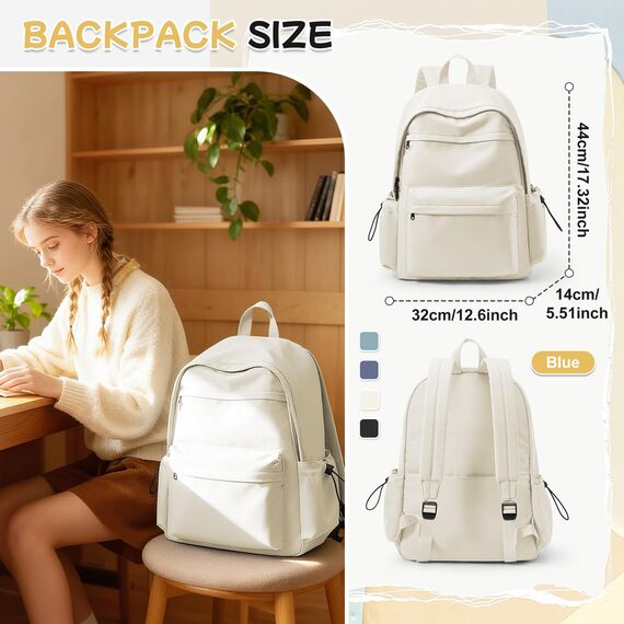 HYC00 Schulrucksack Teenager Mädchen Schultaschen Causal Daypacks Damen College Rucksack Leichter Rucksack Mädchen Teenager Schule Schultasche Wasserdicht Laptop Rucksack Damen 14 zoll Backpack,Beige