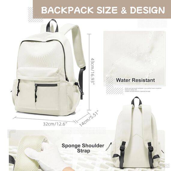 HYC00 Schulrucksack Teenager Mädchen Schultaschen Leichter Schultasche Mädchen Jungen Büchertasche School Backpack Girls College Rucksack Wasserdichter Laptop Rucksack Damen Casual Daypacks,Beige