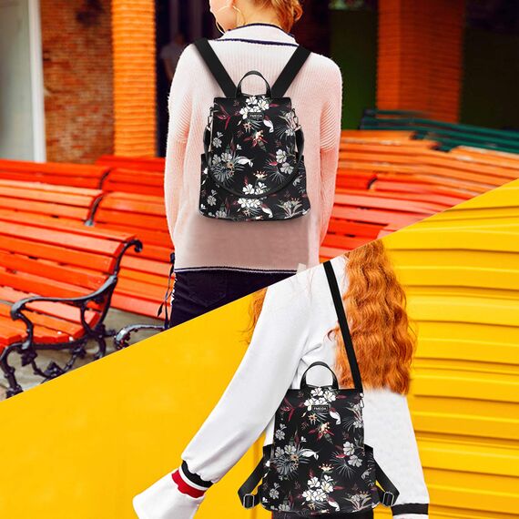 Fmeida Rucksack Damen Klein Anti-Diebstahl Hantasche 2 in 1 Groß Umhängetasche Wasserdicht Backpack Shopper Schultertasche Daypacks Aus Oxford Für Reise Arbeit Alltag Sport Schule Blumen Rot