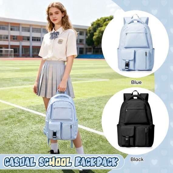 HYC00 Schulrucksack Mädchen Damen Schulranzen Schultasche Jungen Teenager Leichter Rucksack Schule Damen Casual Daypacks Travel Work Backpack Tagesrucksack College Bookbag Aesthetic School Bag,Blau