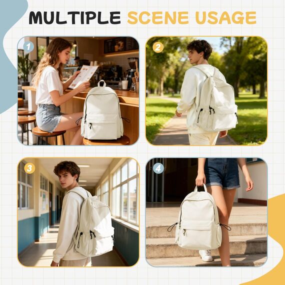HYC00 Schulrucksack Damen, Causal Travel Schultaschen 14 Zoll Laptop Rucksack für Mädchen im Teenageralter Leichter Rucksack Wasserabweisend Bookbag College Boys Men Work Daypack,Beige