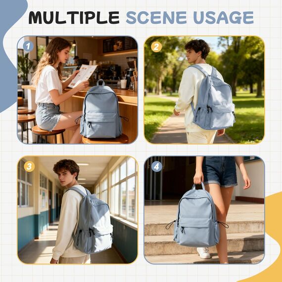 HYC00 Schulrucksack Damen, Causal Travel Schultaschen 14 Zoll Laptop Rucksack für Mädchen im Teenageralter Leichter Rucksack Wasserabweisend Bookbag College Boys Men Work Daypack,Blau