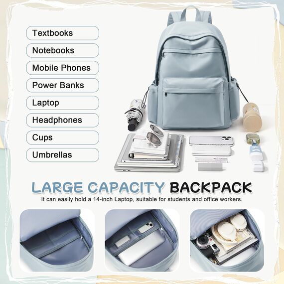 HYC00 Schulrucksack Teenager Mädchen Schultaschen Causal Daypacks Damen College Rucksack Leichter Rucksack Mädchen Teenager Schule Schultasche Wasserdicht Laptop Rucksack Damen 14 zoll Backpack,Blau