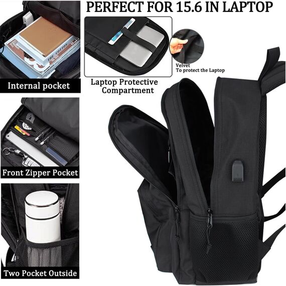 KEOFID Laptop Rucksack für Herren Damen, Großer Schulrucksack für Jungen, Mädchen und Teenager, Anti-Diebstahl Computer Ruck sack, 15,6 Zoll Laptop, Handgepäck Rucksack(Schwarz)