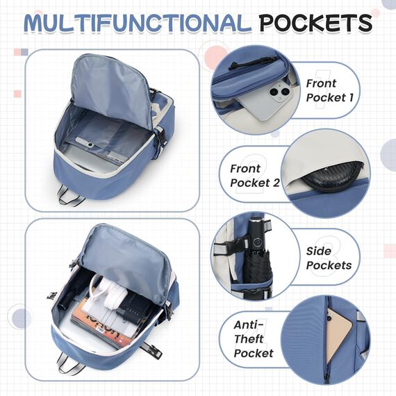 HYC00 Schulrucksack Teenager Mädchen Jungen Schulranzen Rucksack Damen Schule College Backpack Wasserdicht Schultasche 14 Zoll Laptop Rucksack für Die Schule Reise Tagesrucksack School Bag,Königs Blau