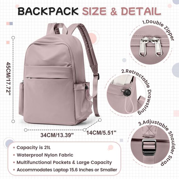 HYC00 Schulrucksack Damen Causal Travel Schultaschen 14 Zoll Laptop Daypack Bookbag für Teenager Mädchen Boys College-Rucksack Leichter Rucksack Wasserabweisend Bookbag Men Work Daypack,Pink Lila