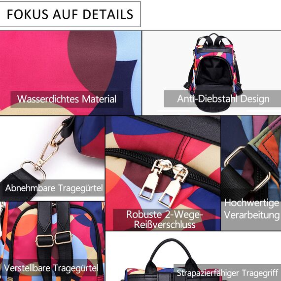 Fmeida Rucksack diebstahlsicher Damen Taschenrucksack 2 in 1 Nylon Handtaschen Wasserdichte Schultertasche Casual Daypack Klein Cityrucksack Reiserucksack für Frauen Mädchen Gepunktet