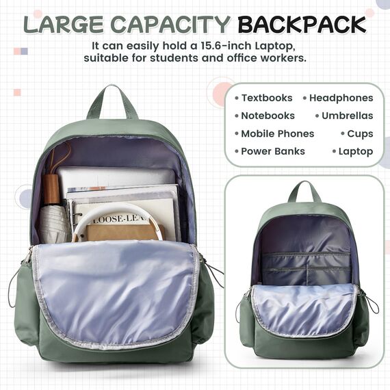 HYC00 Schulrucksack Damen Causal Travel Schultaschen 14 Zoll Laptop Daypack Bookbag für Teenager Mädchen Boys College-Rucksack Leichter Rucksack Wasserabweisend Bookbag Men Work Daypack,Grün