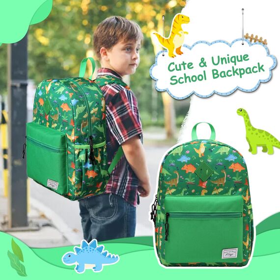 Kasgo Kinderrucksack Jungen, Niedlich Schulrucksack für 6-8 Jährige Mädchen Wasserabweisend Tagesrucksack Vorschulrucksack Kindergartentasche mit Brustgurt Dinosaurier Grün