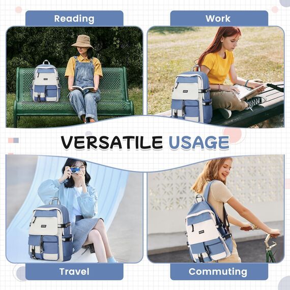 HYC00 Schulrucksack Teenager Mädchen Jungen Schulranzen Rucksack Damen Schule College Backpack Wasserdicht Schultasche 14 Zoll Laptop Rucksack für Die Schule Reise Tagesrucksack School Bag,Königs Blau