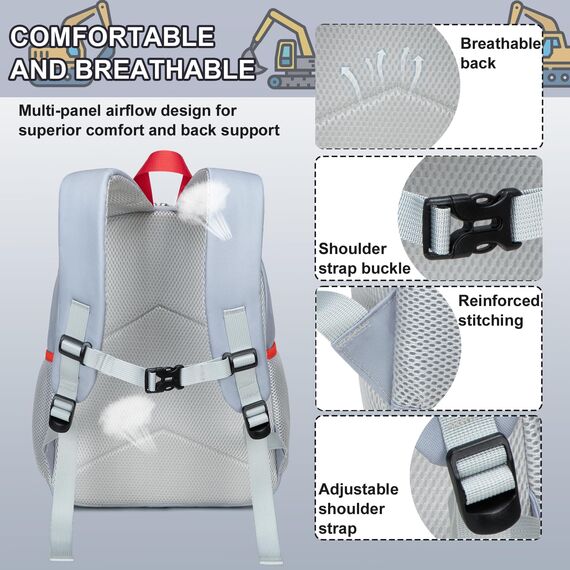 LOIDOU Kinderrucksack Jungen Kinder Rucksack Tagesrucksack Vorschulrucksack Kleinkind Kindergartentasche Schulrucksack für Schule die Kita (Hellgrau)