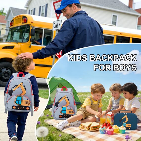 LOIDOU Kinderrucksack Jungen Kinder Rucksack Tagesrucksack Vorschulrucksack Kleinkind Kindergartentasche Schulrucksack für Schule die Kita (Hellgrau)