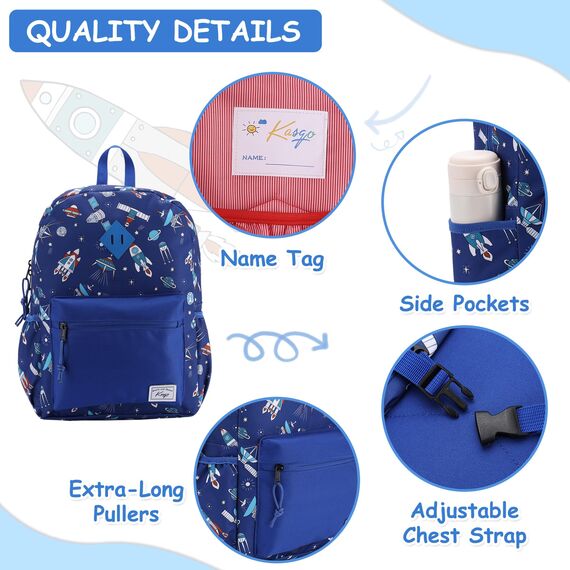 Kasgo Kinderrucksack Jungen, Niedlich Schulrucksack für 6-8 Jährige Mädchen Wasserabweisend Tagesrucksack Vorschulrucksack Kindergartentasche mit Brustgurt Rakete
