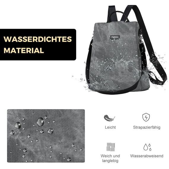 Fmeida Rucksack Leder Damen Anti Diebstahl Handtaschen Wasserdichte Schulrucksack 2 in 1 Schultertasche Shopper Casual Daypack Reiserucksack für Frauen Mädchen Grau