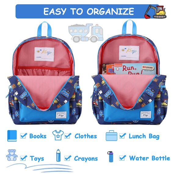 Kasgo Kinderrucksack Jungen, Niedlich Schulrucksack für 6-8 Jährige Mädchen Wasserabweisend Tagesrucksack Vorschulrucksack Kindergartentasche mit Brustgurt Automobil