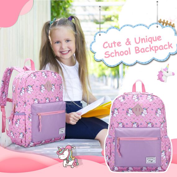 Kasgo Kinderrucksack Jungen, Niedlich Schulrucksack für 6-8 Jährige Mädchen Wasserabweisend Tagesrucksack Vorschulrucksack Kindergartentasche mit Brustgurt Einhorn Rosa