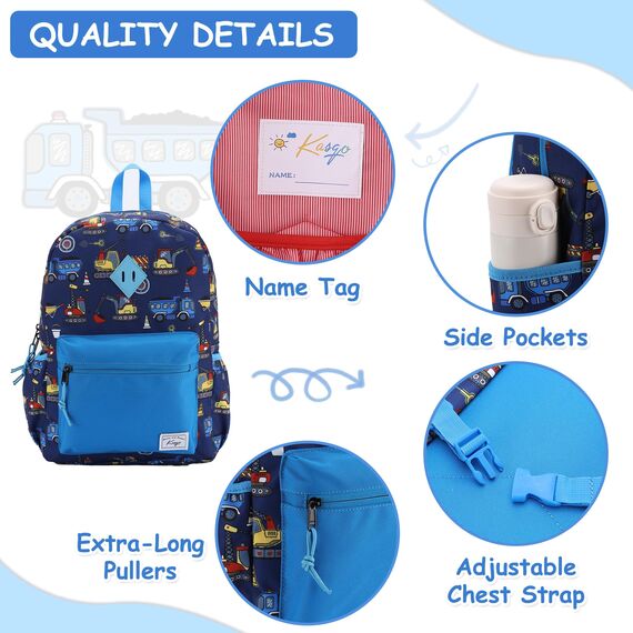 Kasgo Kinderrucksack Jungen, Niedlich Schulrucksack für 6-8 Jährige Mädchen Wasserabweisend Tagesrucksack Vorschulrucksack Kindergartentasche mit Brustgurt Automobil
