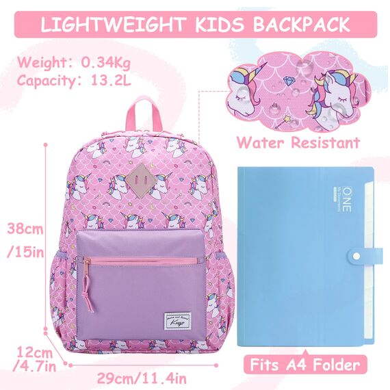Kasgo Kinderrucksack Jungen, Niedlich Schulrucksack für 6-8 Jährige Mädchen Wasserabweisend Tagesrucksack Vorschulrucksack Kindergartentasche mit Brustgurt Einhorn Rosa