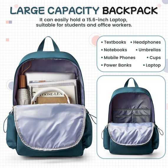 HYC00 Schulrucksack Damen Causal Travel Schultaschen 14 Zoll Laptop Daypack Bookbag für Teenager Mädchen Boys College-Rucksack Leichter Rucksack Wasserabweisend Bookbag Men Work Daypack,Pfauenblau