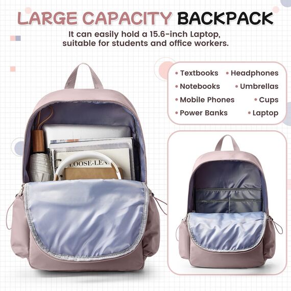 HYC00 Schulrucksack Damen Causal Travel Schultaschen 14 Zoll Laptop Daypack Bookbag für Teenager Mädchen Boys College-Rucksack Leichter Rucksack Wasserabweisend Bookbag Men Work Daypack,Pink Lila