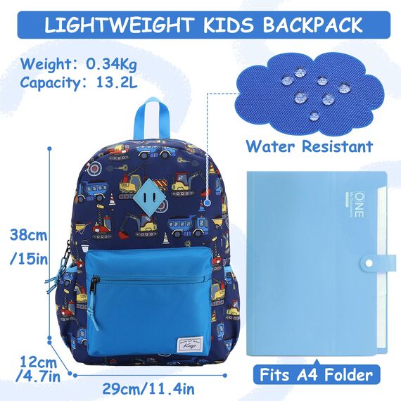 Kasgo Kinderrucksack Jungen, Niedlich Schulrucksack für 6-8 Jährige Mädchen Wasserabweisend Tagesrucksack Vorschulrucksack Kindergartentasche mit Brustgurt Automobil