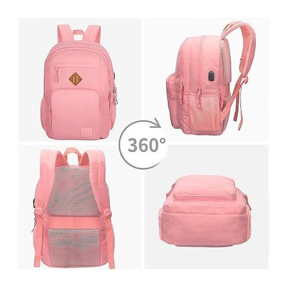KEOFID Laptop Rucksack für Herren Damen, Großer Schulrucksack für Jungen, Mädchen und Teenager, Anti-Diebstahl Computer Rucksack, 15,6 Zoll Laptop, Handgepäck Rucksack(Rosa)