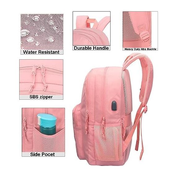 KEOFID Laptop Rucksack für Herren Damen, Großer Schulrucksack für Jungen, Mädchen und Teenager, Anti-Diebstahl Computer Rucksack, 15,6 Zoll Laptop, Handgepäck Rucksack(Rosa)