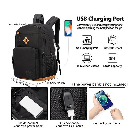 KEOFID Laptop Rucksack für Herren Damen, Großer Schulrucksack für Jungen, Mädchen und Teenager, Anti-Diebstahl Computer Rucksack, 15,6 Zoll Laptop, Handgepäck Rucksack(Schwarz19inches)