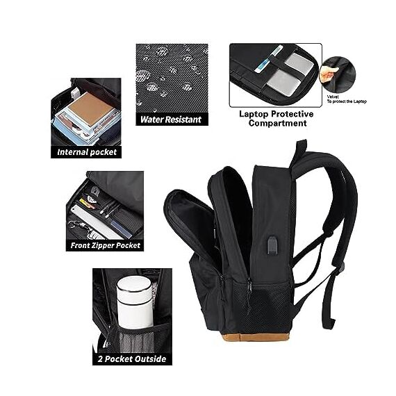 KEOFID Laptop Rucksack für Herren Damen, Großer Schulrucksack für Jungen, Mädchen und Teenager, Anti-Diebstahl Computer Rucksack, 15,6 Zoll Laptop, Handgepäck Rucksack(Schwarz19inches)