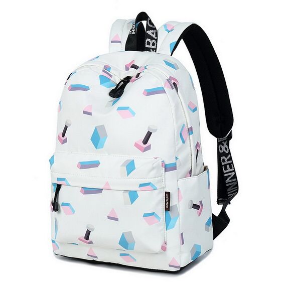 Joymoze Klassischer Einfarbiger Wasserdichter Schulrucksack für Teenager Retro Freizeit Rucksack (Geometrie)